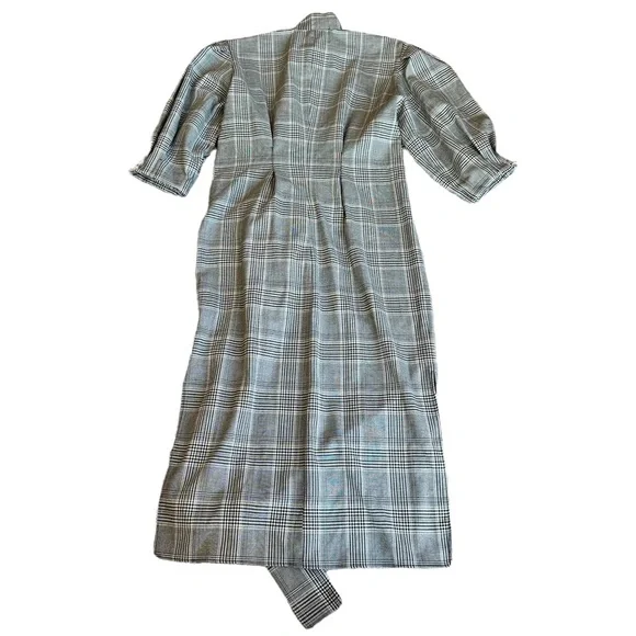 ZARA gray plaid checkered puff sleeve dress M - Picture 9 of 13
